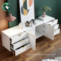 Wooden Cabinet White Marble TV Bench Storage Cabinet